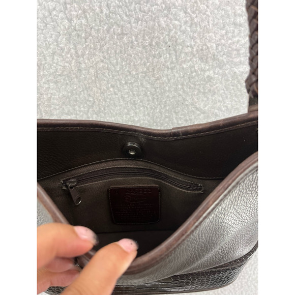 Brighton Womens Gina Hobo Satchel Handbag Brown Crocodile Embossed Snap Pocket S - Picture 4 of 11